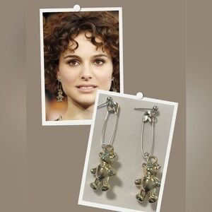 Gold Teddy Bear Dangle Earrings